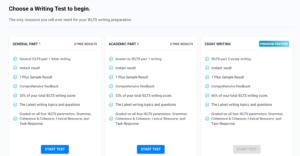 (Ảnh: Các gói feedback hiện tại của trang web chấm điểm IELTS Writing IELTS 8 Plus)