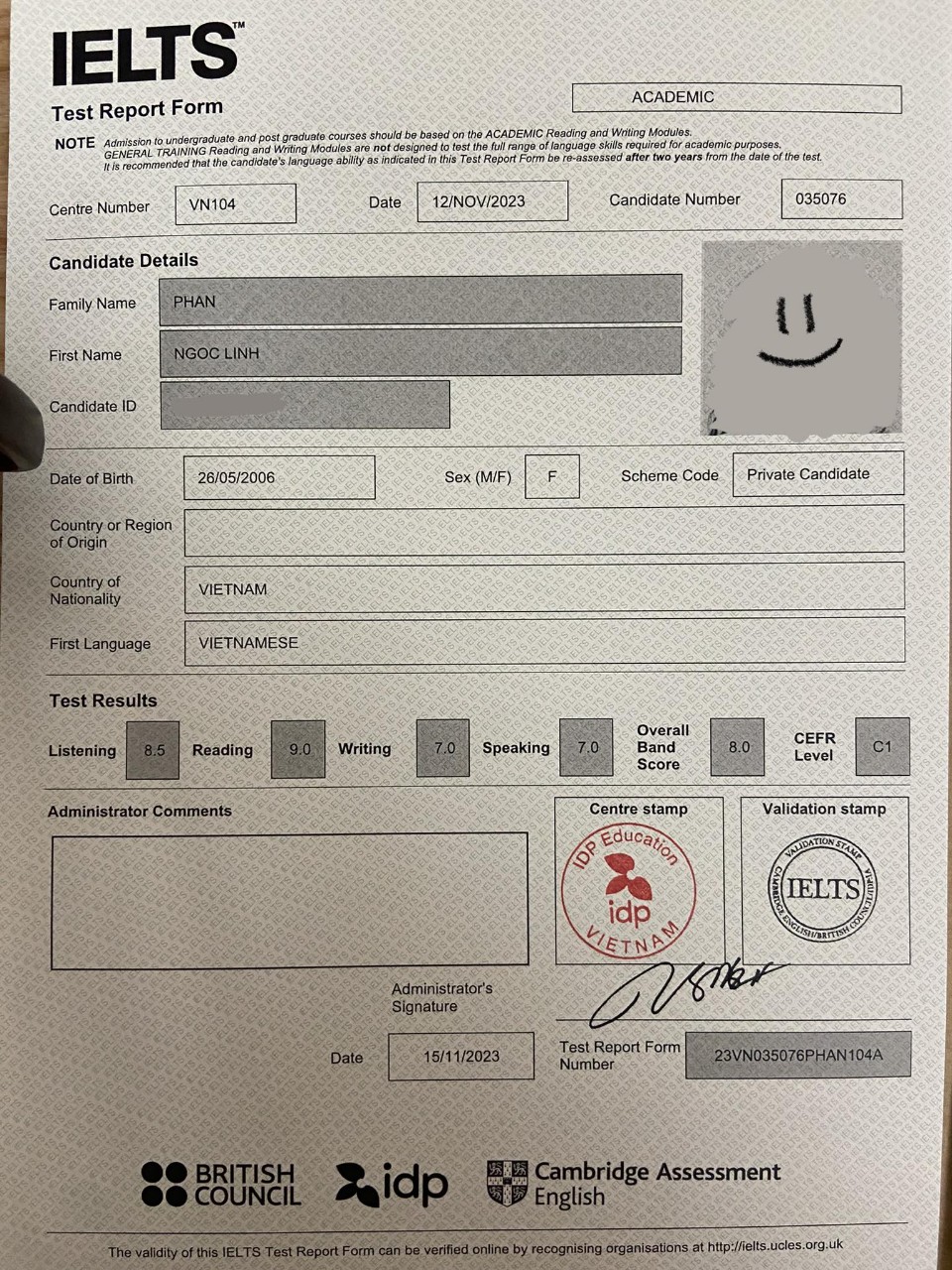 Minh họa chứng chỉ IELTS