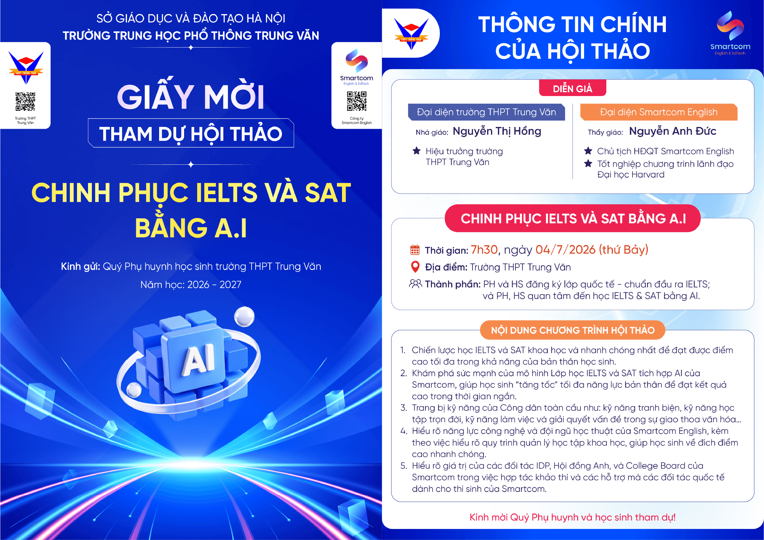 thư mời hội thảo chinh phục ielts và sat